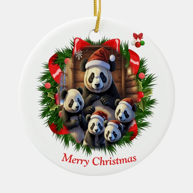 Panda Bear Christmas Keramik Ornament (Vorne)