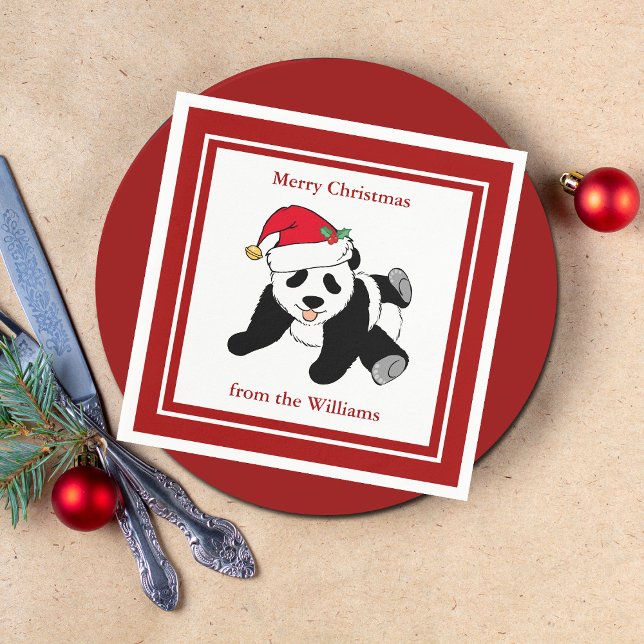 Panda Bear Christmas Niedliches Custom Red Party Serviette (Von Creator hochgeladen)