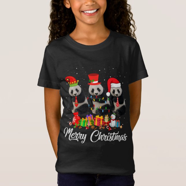 Panda Bear Christmas Pajama Tree Xmas Lights Anima T-Shirt (Vorderseite)