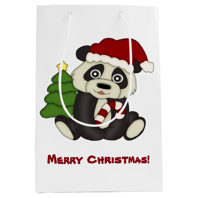 Panda Bear Christmas Personalisiert Mittlere Geschenktüte (Vorderseite)