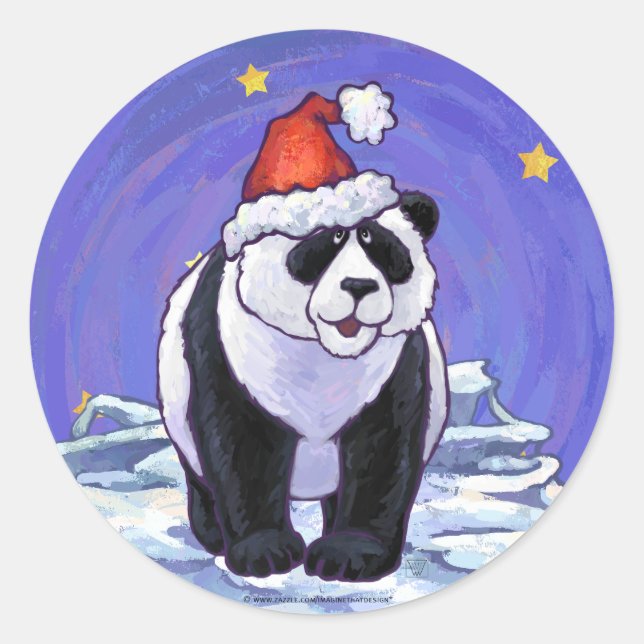 Panda Bear Christmas Runder Aufkleber (Vorderseite)