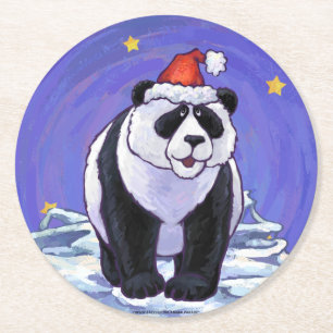 Panda Bear Christmas Runder Pappuntersetzer