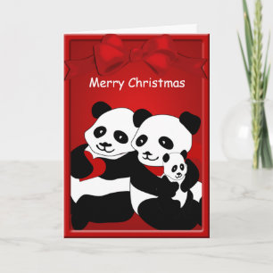 Panda Bear Couple Baby Frohe Weihnachtsgrüße Feiertagskarte