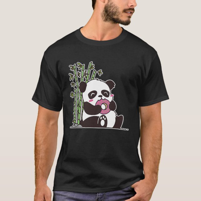 Panda bear cute thick bear eats a doughnut cute pa T-Shirt (Vorderseite)