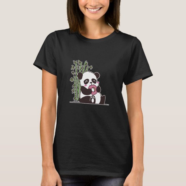 Panda bear cute thick bear eats a doughnut cute pa T-Shirt (Vorderseite)