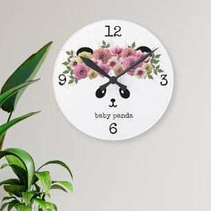 Panda Bear Girl Floral Crown Personalisiert Große Wanduhr