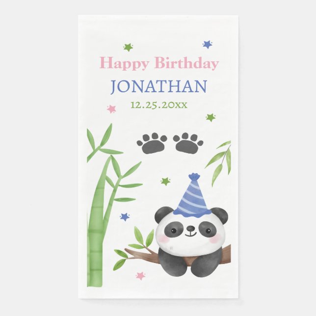 Panda Bear Green Bamboo Kids Birthday  Serviette (Vorderseite)