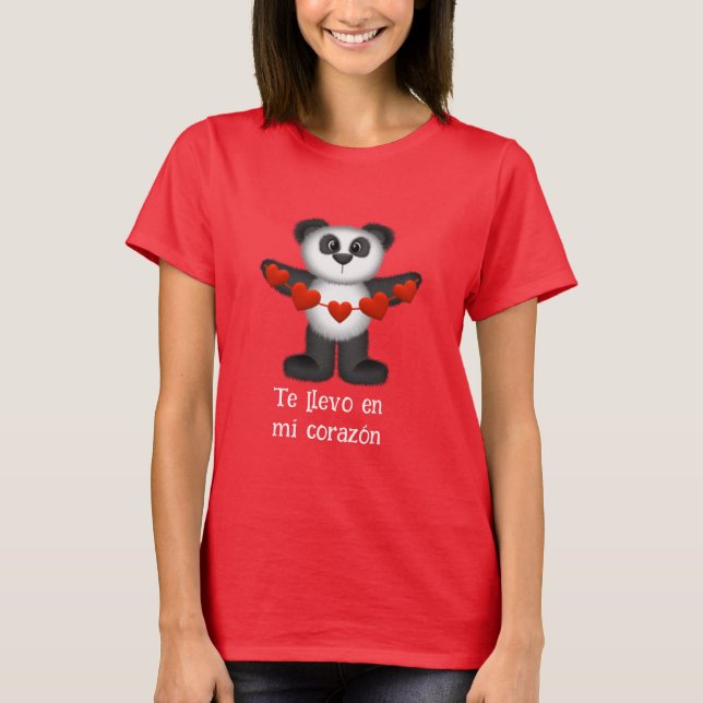 Panda Bear Holding String of Red Hearts Spanisch T-Shirt (Vorderseite)