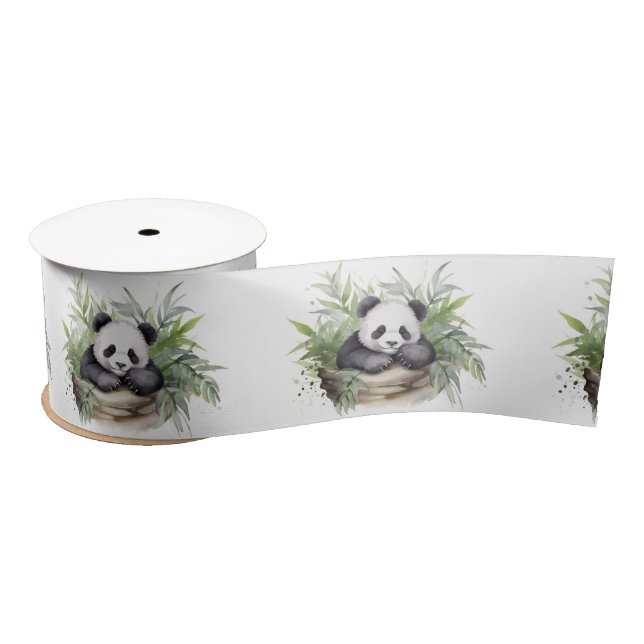 Panda Bear in Bamboo Basket Satinband (Spule)