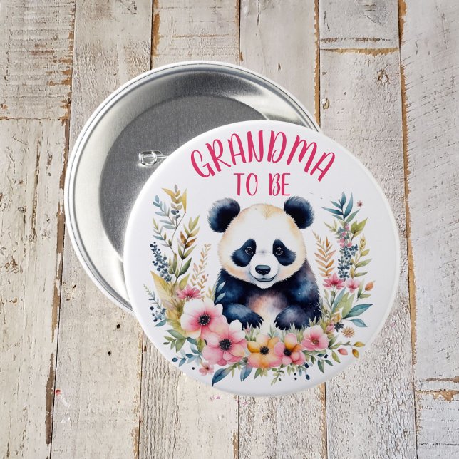 Panda Bear in Blume Baby Dusche Oma zu sein Button (Von Creator hochgeladen)