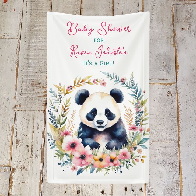 Panda Bear in Blume Girl's Baby Shower Banner (Von Creator hochgeladen)
