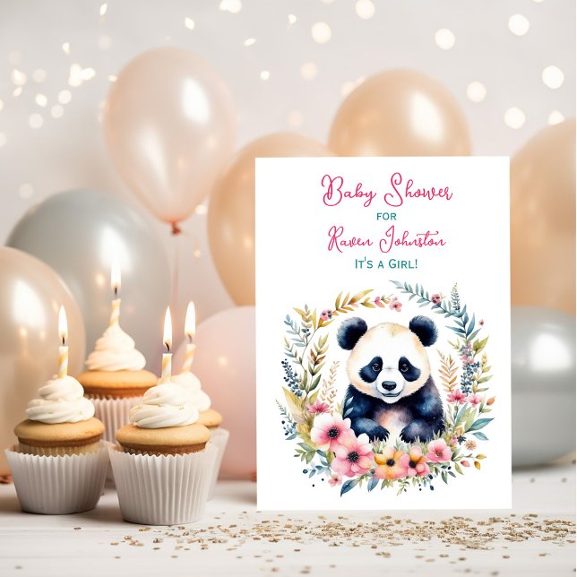 Panda Bear in Blume Girl's Baby Shower Einladung (Von Creator hochgeladen)