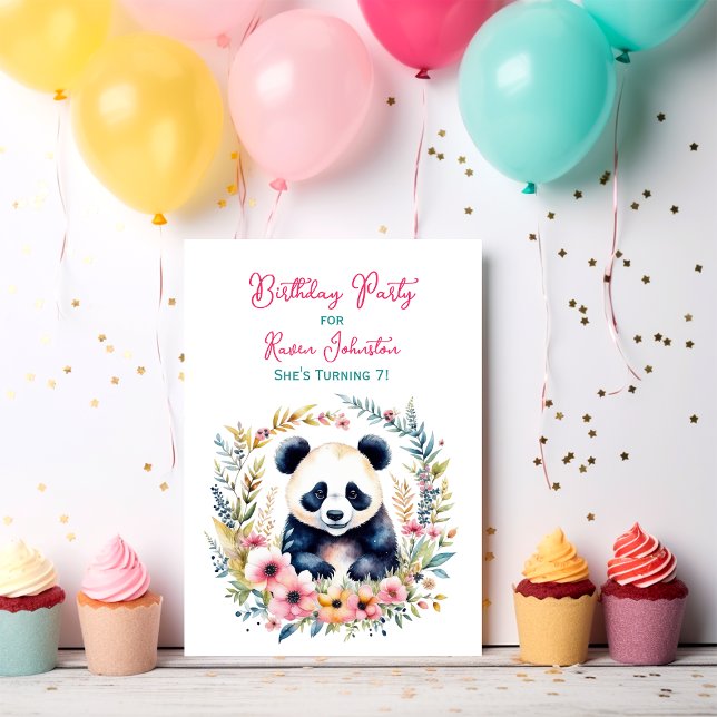 Panda Bear in Blume Girl's Birthday Einladung (Von Creator hochgeladen)