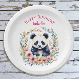 Panda Bear in Blume Girl's Geburtstag Personalisie Pappteller