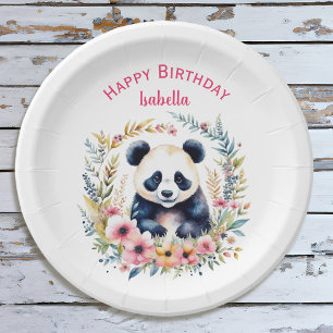 Panda Bear in Blume Girl's Geburtstag Personalisie Pappteller