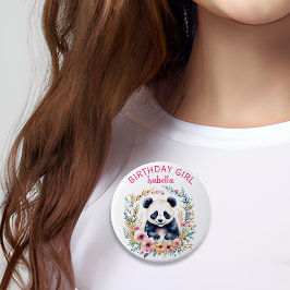 Panda Bear in Blume Girls Geburtstagskarte Button