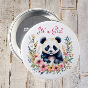 Panda Bear in Blume Girl's It's a Girl Button