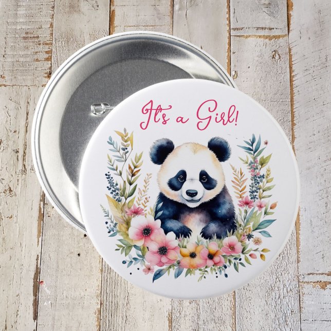 Panda Bear in Blume Girl's It's a Girl Button (Von Creator hochgeladen)