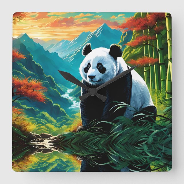 Panda Bear in den Wolken Quadratische Wanduhr (Vorderseite)