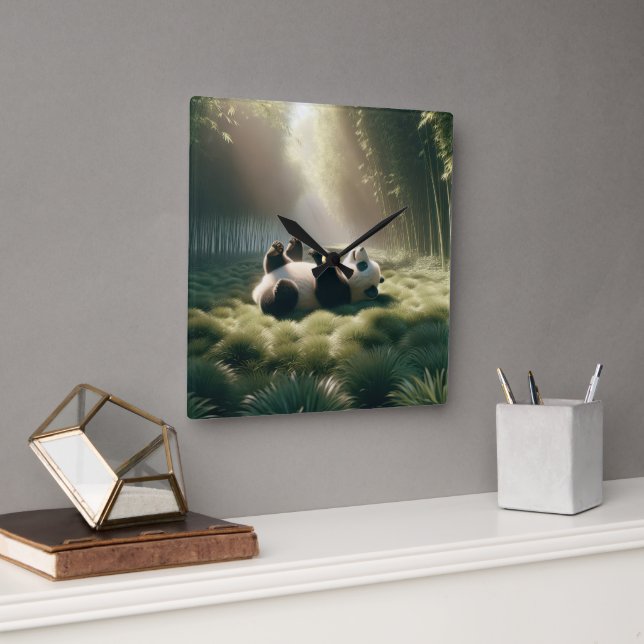 Panda Bear in Sunshine Quadratische Wanduhr (Büro)