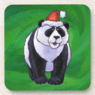 Panda Bear in Weihnachtsmannmütze auf Green Getränkeuntersetzer