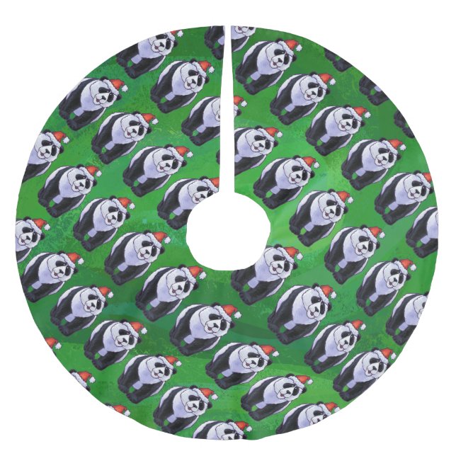 Panda Bear in Weihnachtsmannmütze auf Green Polyester Weihnachtsbaumdecke (Vorderseite)