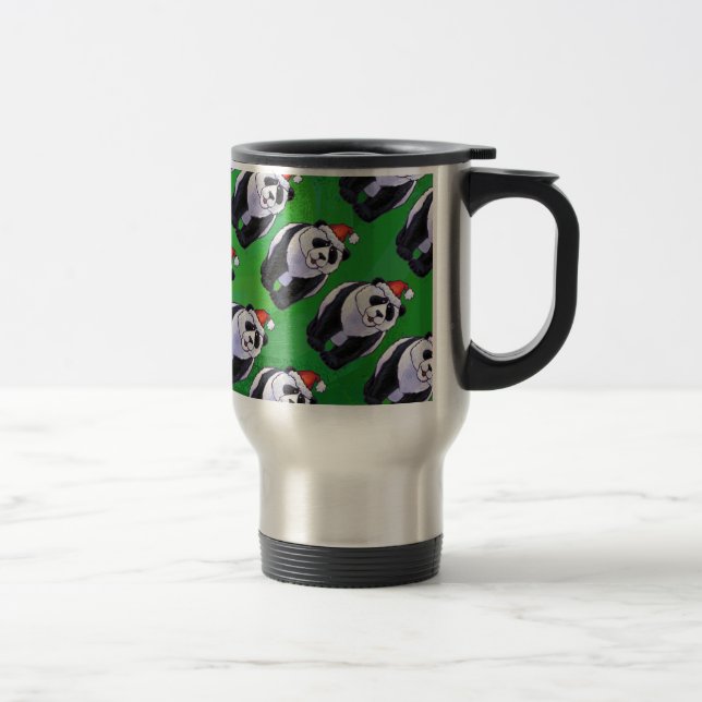 Panda Bear in Weihnachtsmannmütze auf Green Reisebecher (Rechts)