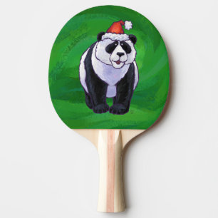 Panda Bear in Weihnachtsmannmütze auf Green Tischtennis Schläger