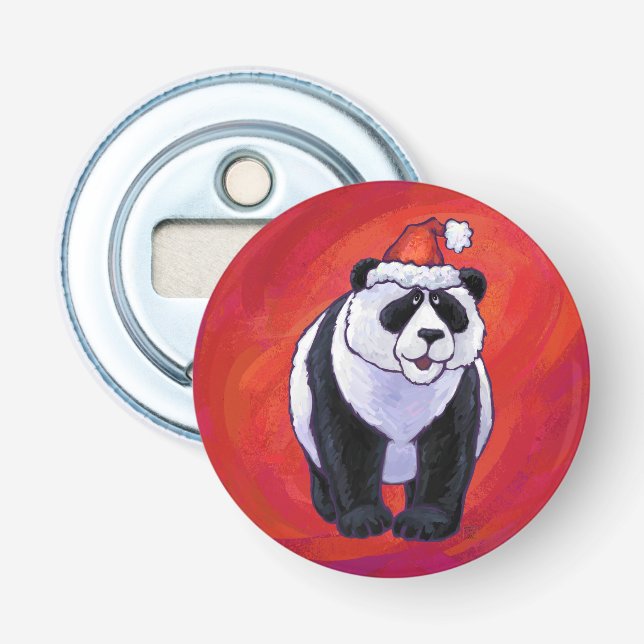 Panda Bear in Weihnachtsmannmütze auf Rot Flaschenöffner (Vorderseite)