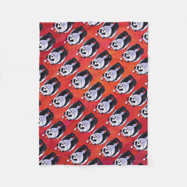Panda Bear in Weihnachtsmannmütze auf Rot Fleecedecke (Vorderseite)