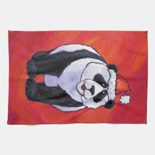 Panda Bear in Weihnachtsmannmütze auf Rot Küchentuch