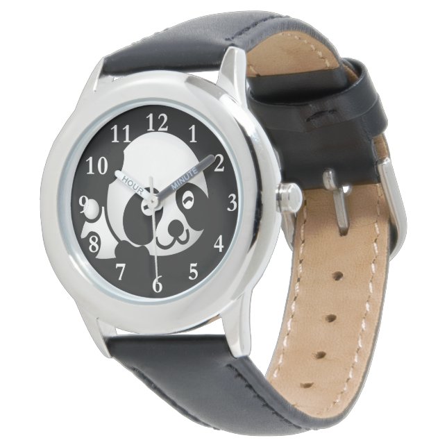 Panda Bear Kid's Stainless Steel Leder Watch Armbanduhr (Schrägansicht)
