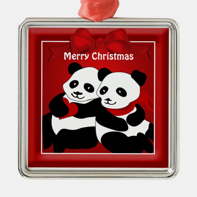 Panda Bear Liebe Couple Weihnachten Ornament Aus Metall (Vorne)