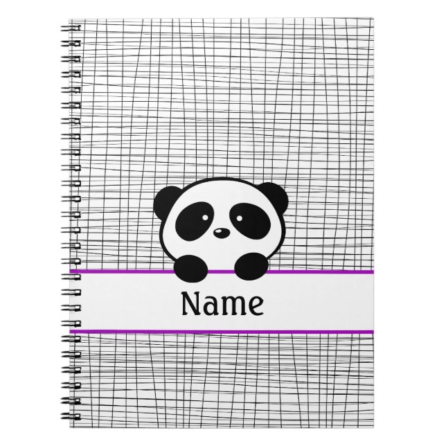 Panda Bear Lila und Black Personalisiert Notebook Notizblock (Vorderseite)