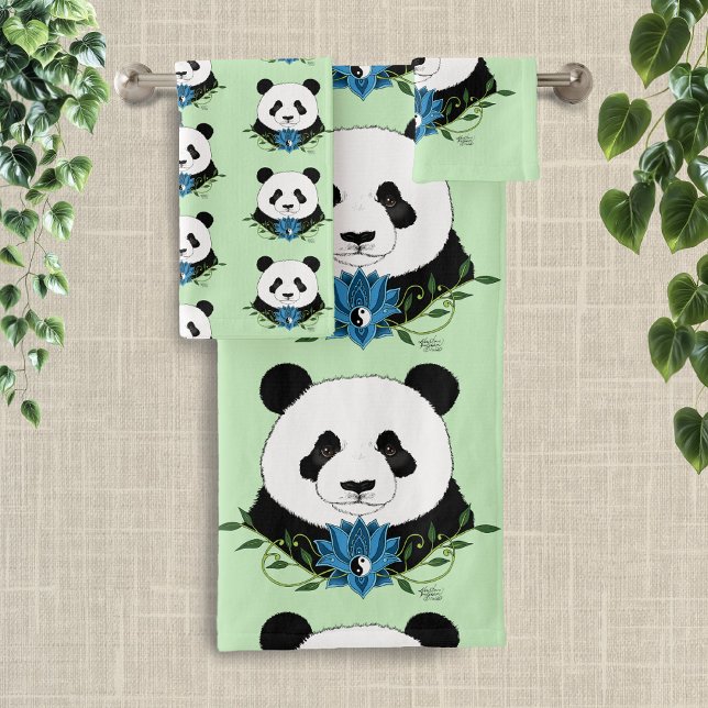 Panda Bear Lotus Blume Blue Badhandtuch Set (Von Creator hochgeladen)