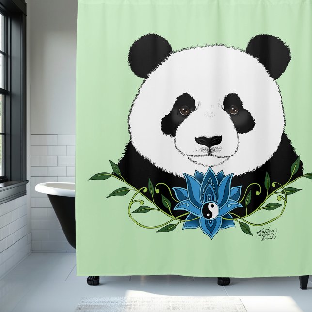 Panda Bear Lotus Blume Blue Duschvorhang (Von Creator hochgeladen)