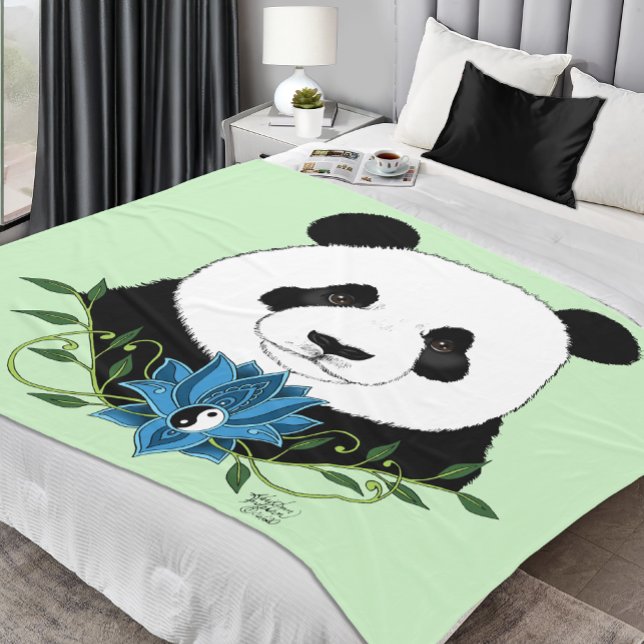 Panda Bear Lotus Blume Blue Fleecedecke (Von Creator hochgeladen)