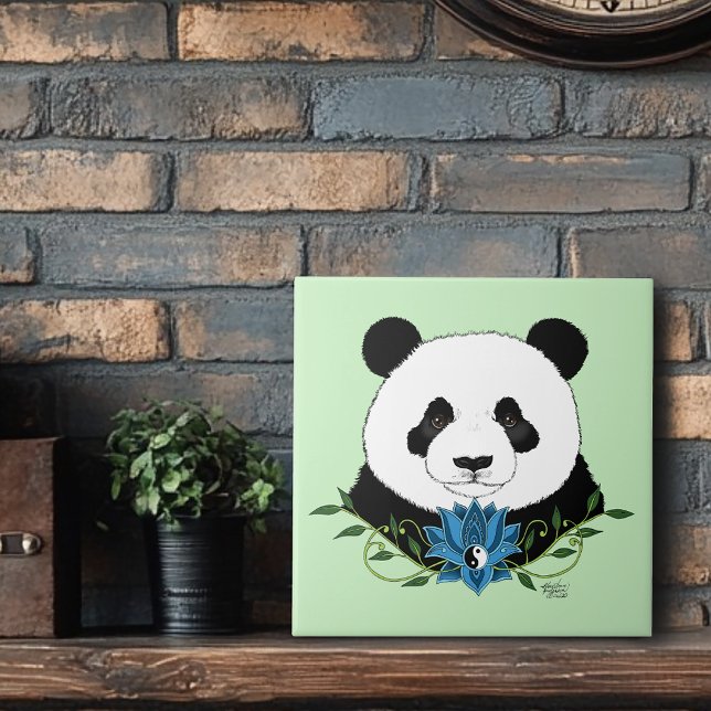 Panda Bear Lotus Blume Blue Fliese (Von Creator hochgeladen)