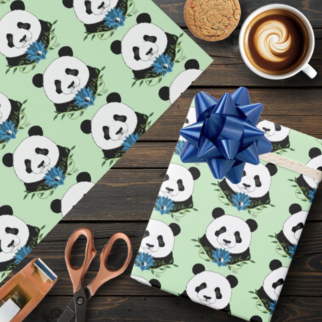 Panda Bear Lotus Blume Blue Geschenkpapier (Von Creator hochgeladen)