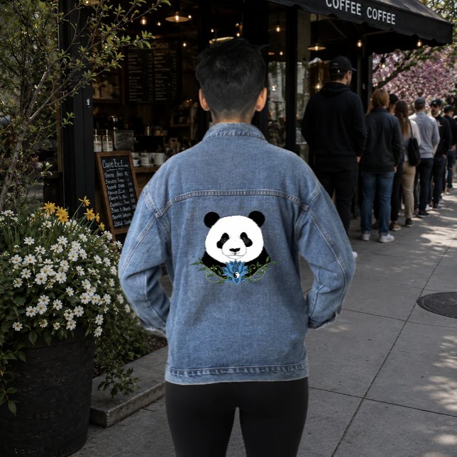 Panda Bear Lotus Blume Blue Jeansjacke (Von Creator hochgeladen)
