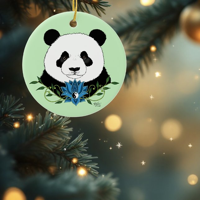 Panda Bear Lotus Blume Blue Keramik Ornament (Von Creator hochgeladen)