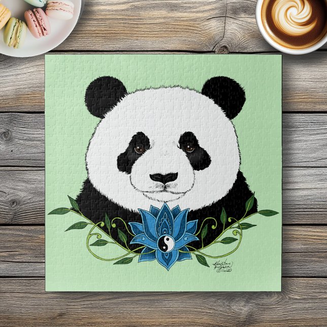 Panda Bear Lotus Blume Blue Puzzle (Von Creator hochgeladen)