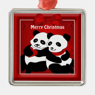Panda Bear Love Couple Christmas Ornament Aus Metall
