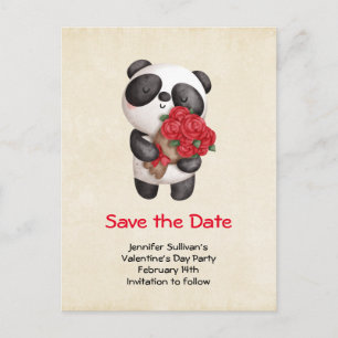 Panda Bear mit Rose Bouquet Save the Date Einladungspostkarte