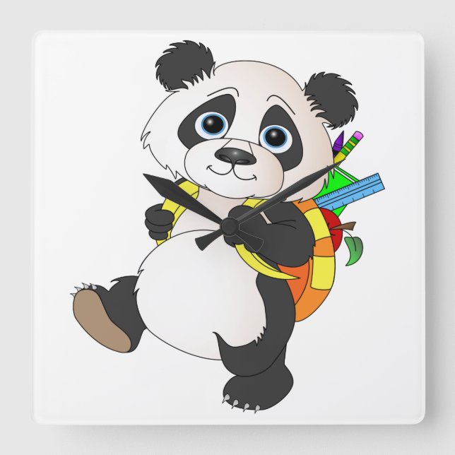 Panda Bear mit Rucksack Quadratische Wanduhr (Vorderseite)