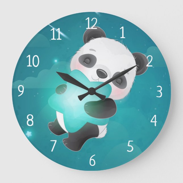Panda Bear mit Star Große Wanduhr (Vorderseite)