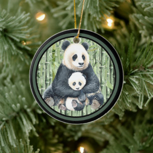 Panda Bear Momma und Baby Keramik Ornament