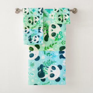 Panda Bear Muster Green Print Badhandtuch Set