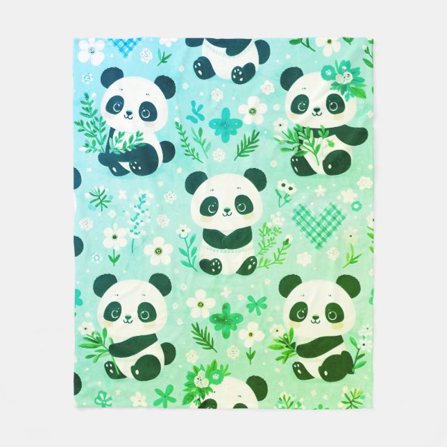 Panda Bear Muster Green Print Fleecedecke (Vorderseite)