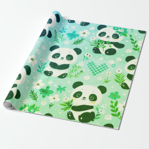Panda Bear Muster Green Print Geschenkpapier